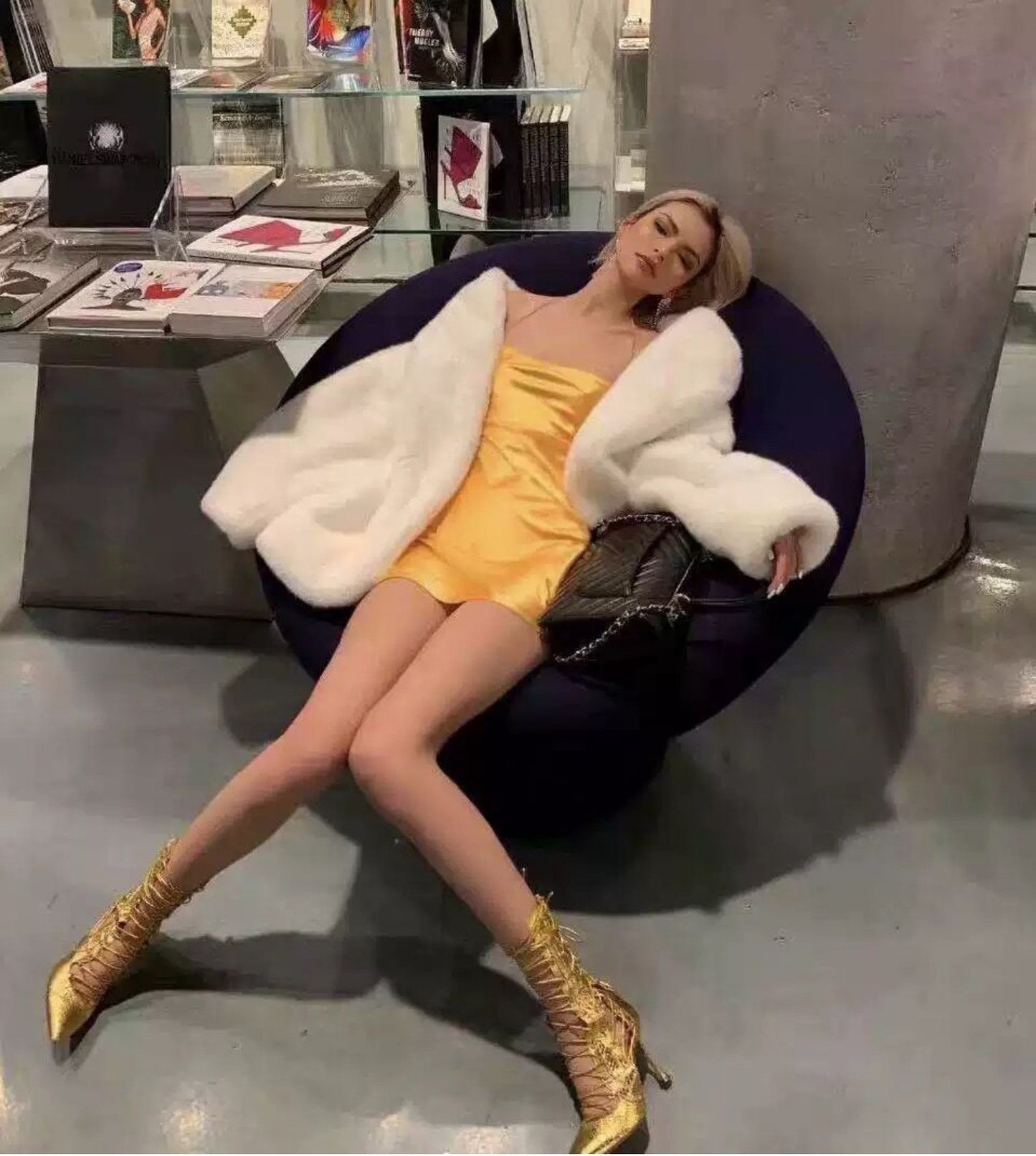hot girl imitation fur mid-length coat