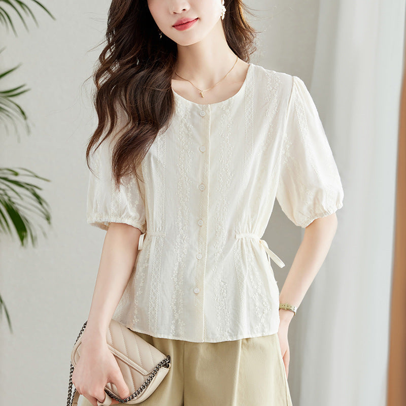 French-style short-sleeved shirt - apricot