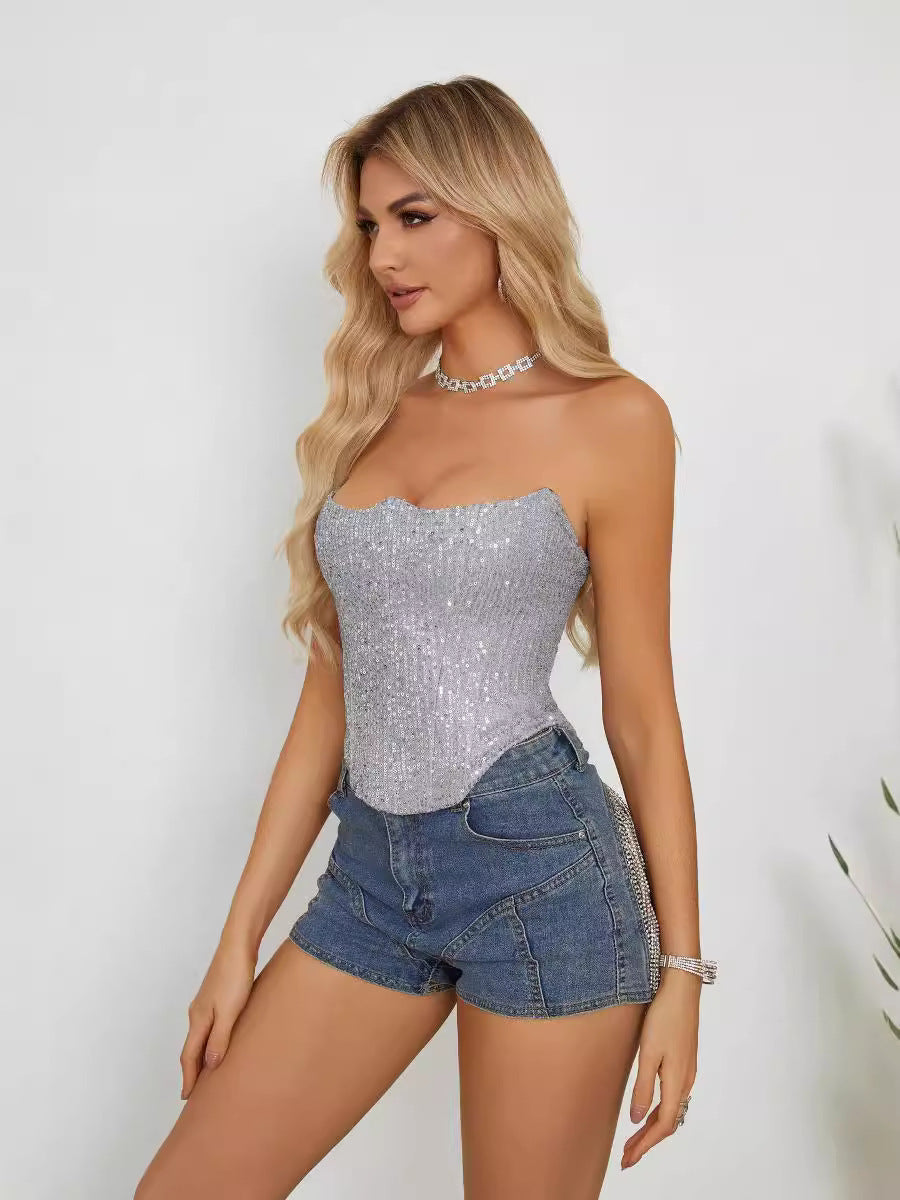 backless sequin bandeau small vest top