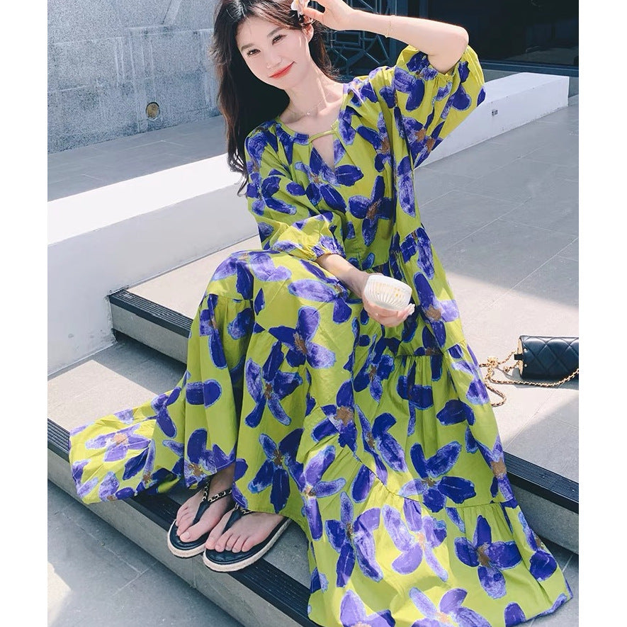 Vintage floral print maxi dress - Green