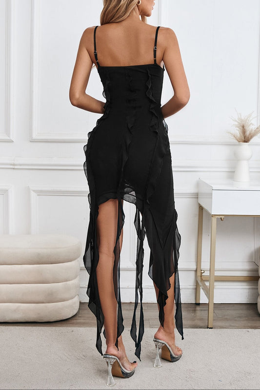 black mesh see-through slit dress