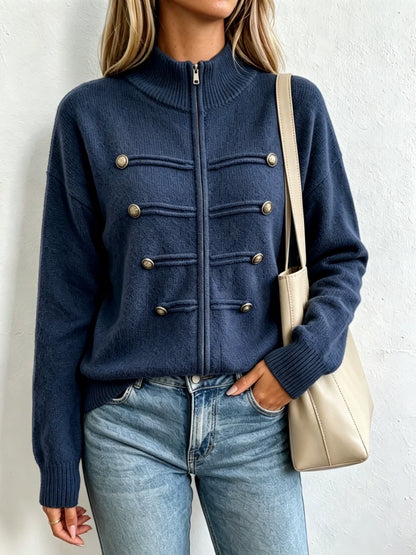 Stand-collar Double-zip Cardigan