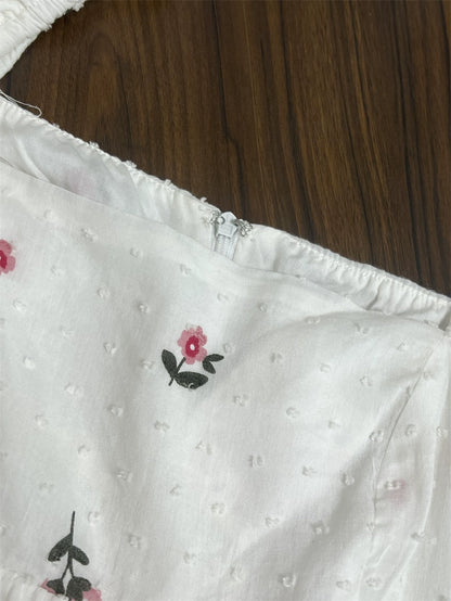 flower embroidery puff sleeve mini dress