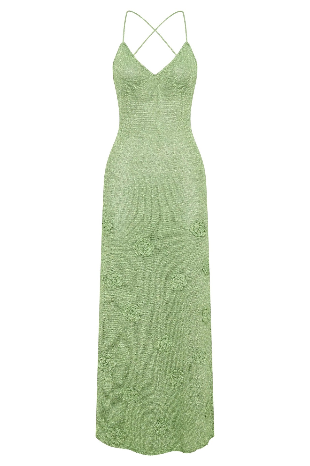 green three-dimensional flower backless dress