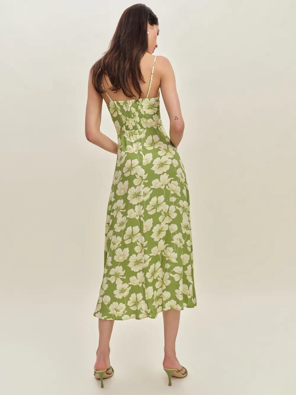 Printed Lemon Green Tea Camisole midi Dress