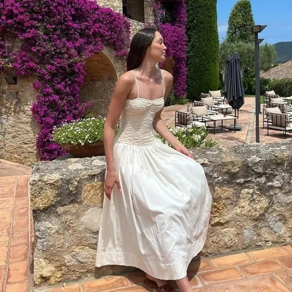 Strapless Fitted Spaghetti Strap Long Dress - white