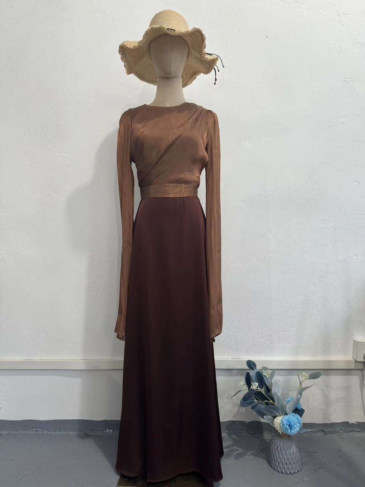 spliced large swing sleeves satin dress