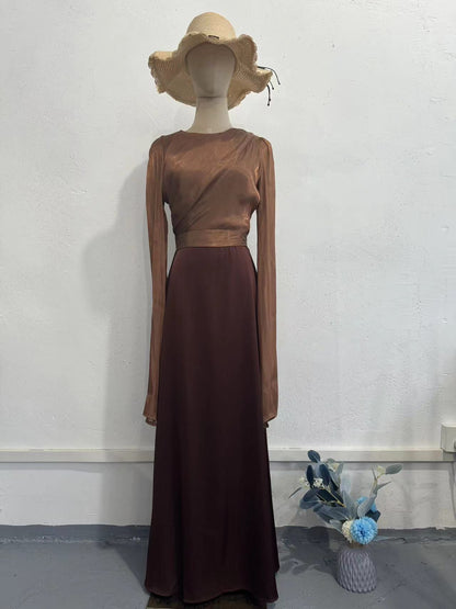 spliced large swing sleeves satin dress