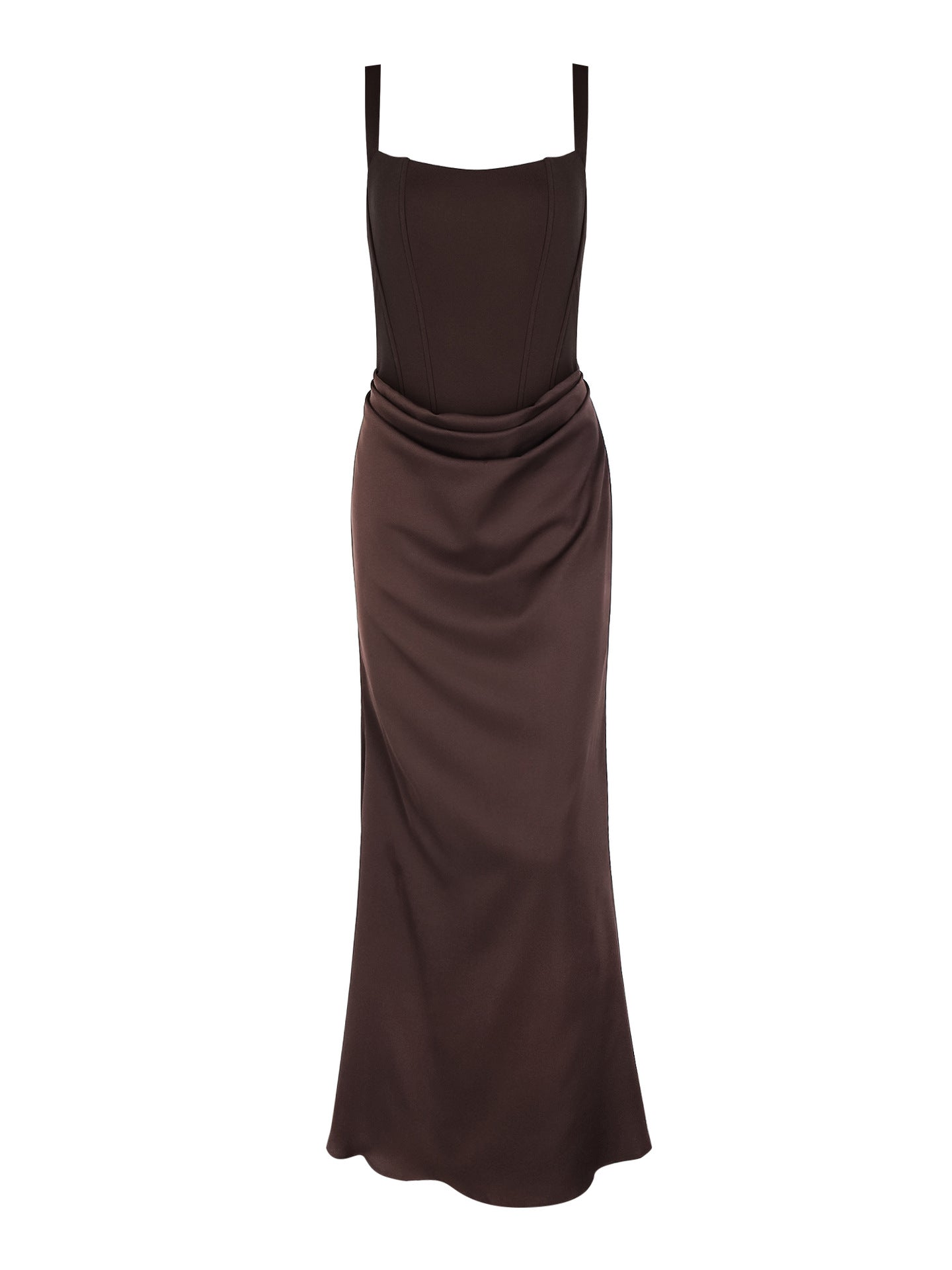 brown backless herringbone slip maxi dress