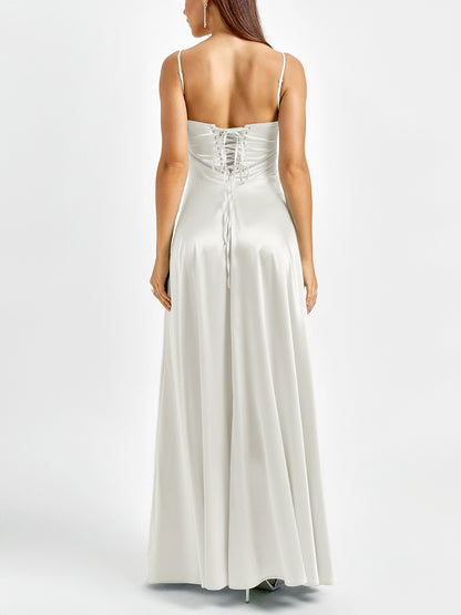 white matte satin backless slip dress
