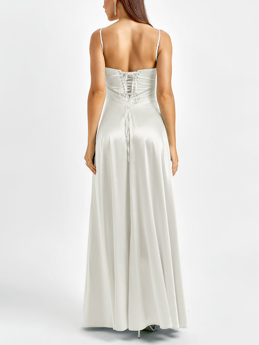 white matte satin backless slip dress