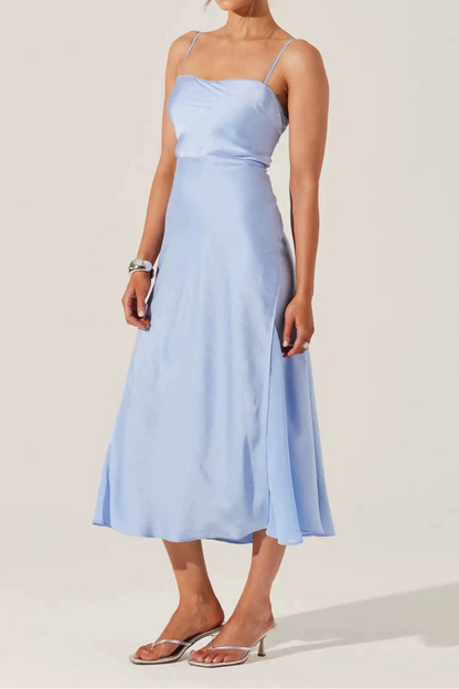 light blue satin panelled large slip dress