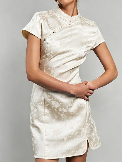 button stand-up collar mini dress