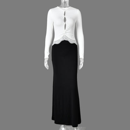 Premium Fabric Long-Sleeve Cut-Out Top with Lace Detail Premium Fabric - product view 9