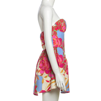 Strapless backless floral printed mini dress