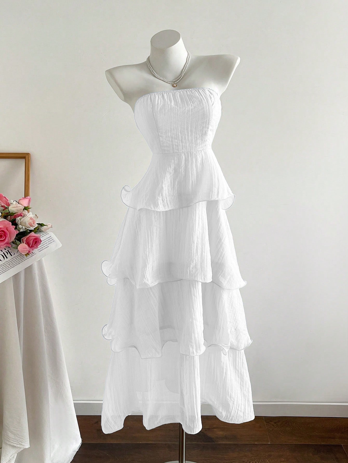 kate Strapless ruffled cake midi dress