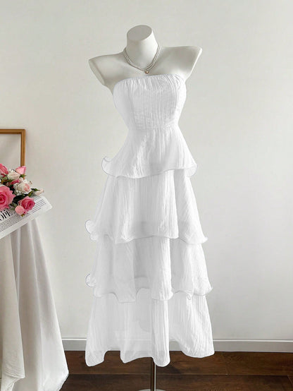 kate Strapless ruffled cake midi dress