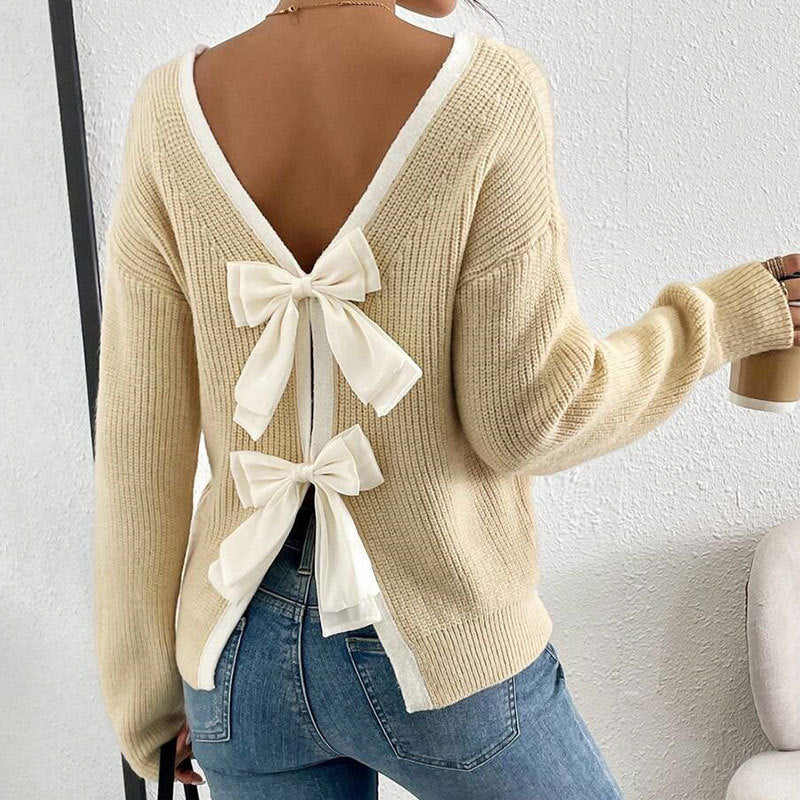Relaxed Fit Ribbed Knit Sweater with Contrast Trim Crew Neck Premium Fabric - product view 5