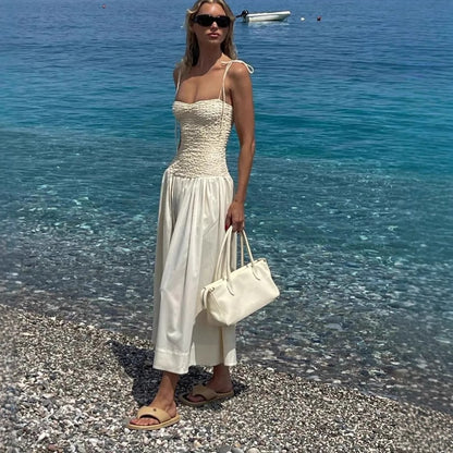Strapless Fitted Spaghetti Strap Long Dress - white