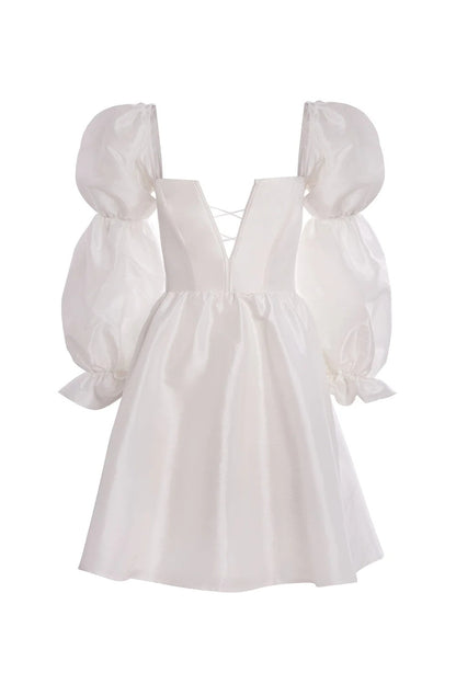 white puff sleeve hanger square neck mini dress