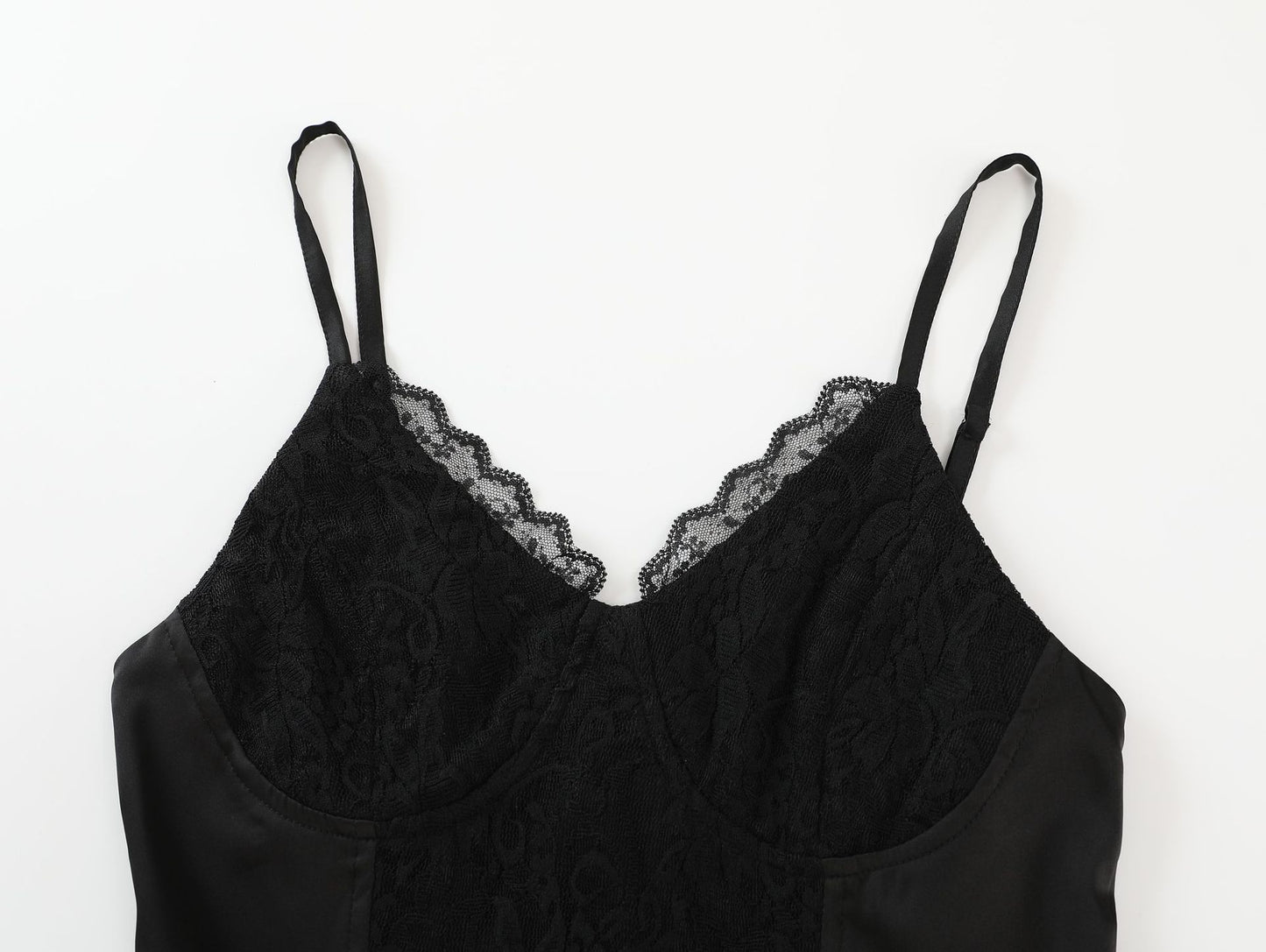black Lace-Waist Spaghetti Strap Dress