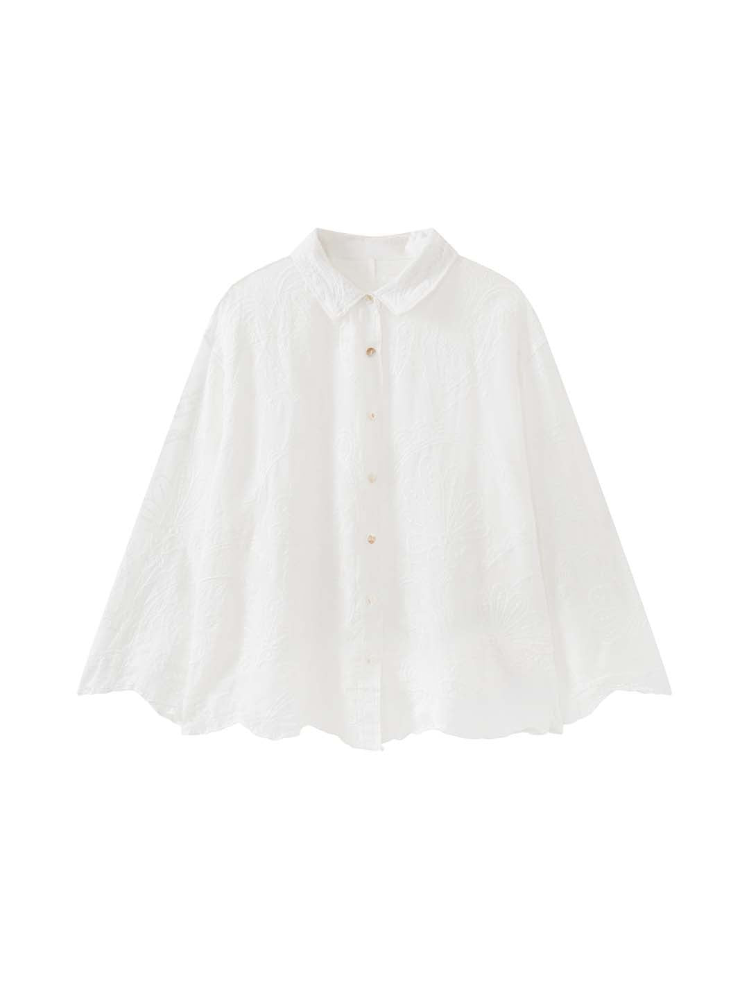 Lightweight Embroidered Paisley Cardigan Shirt - White