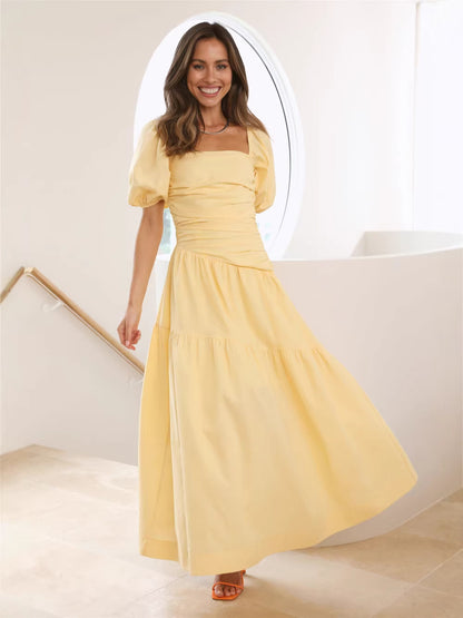 yellow puff sleeve maxi dress