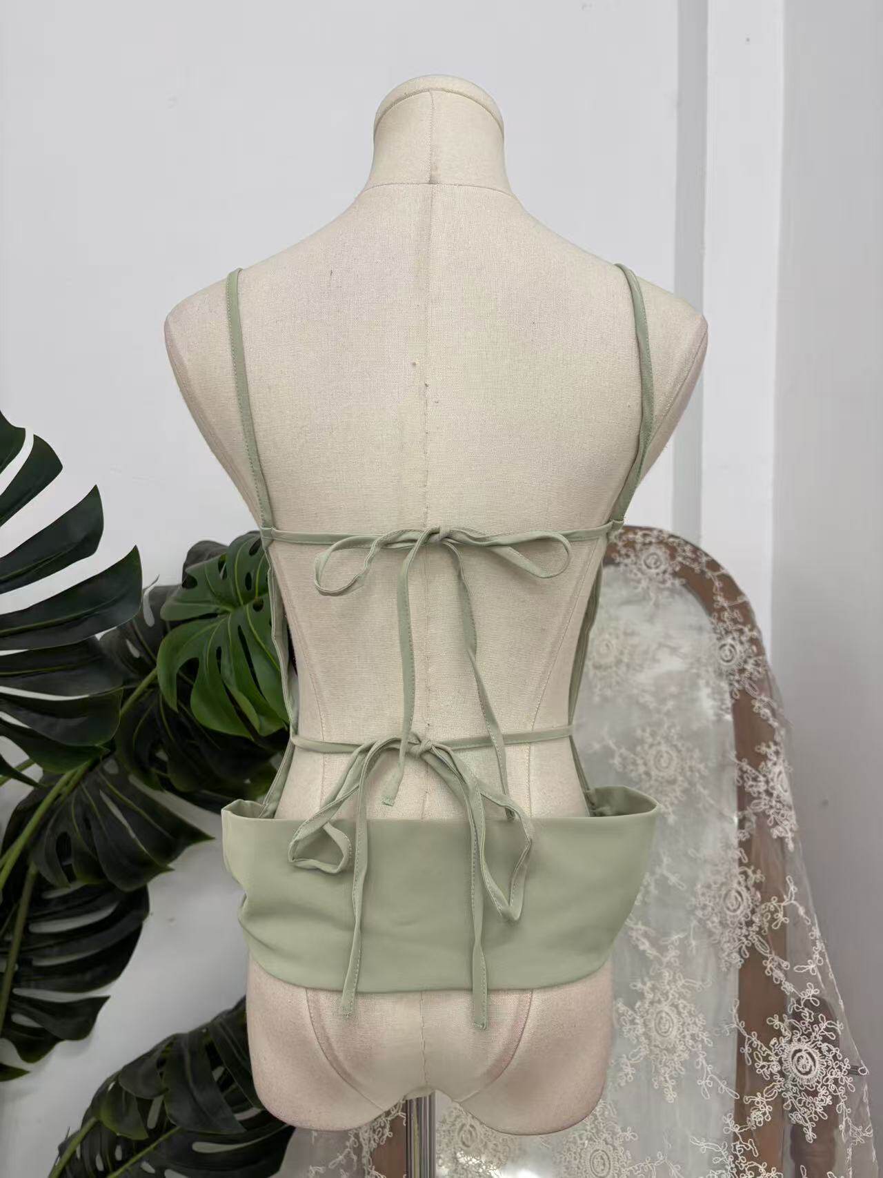 green Backless Suspender Top