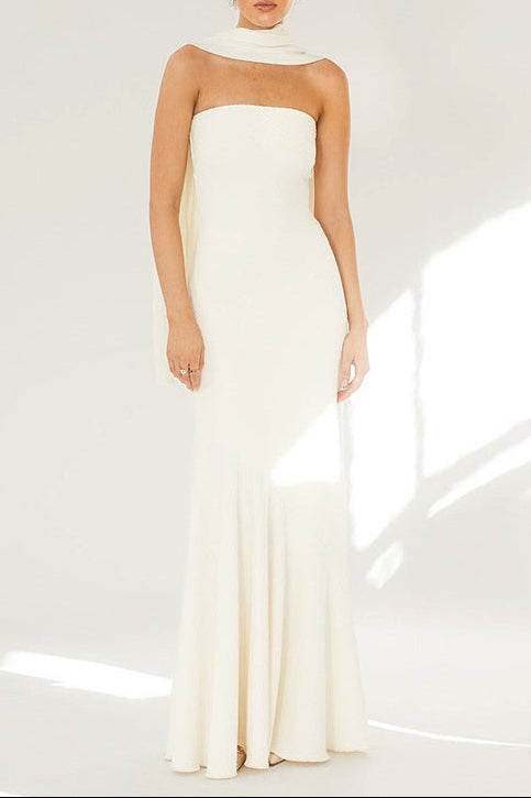 donna white Strapless long mermaid dress