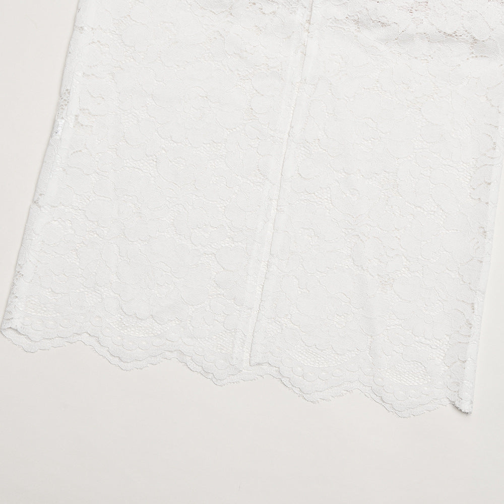 White Floral Lace Midi Dress Premium Fabric - product view 14