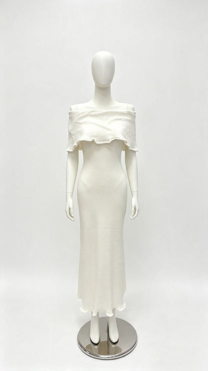 Off-shoulder sleeveless knit midi dress