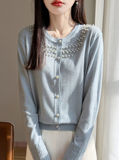 New Round-neck Beaded Cardigan