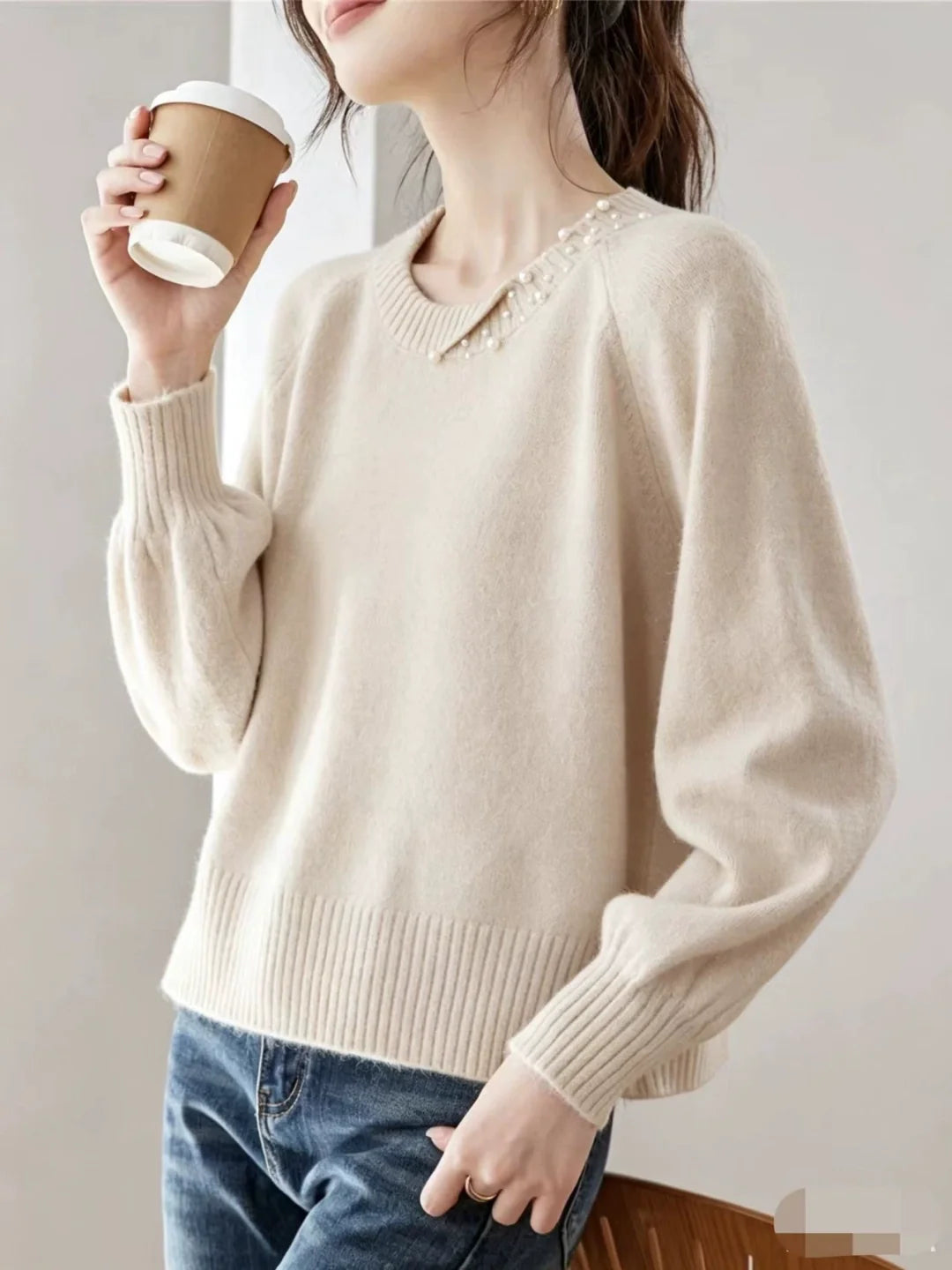 Beaded Round Neck Sweater