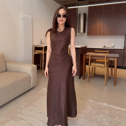 brown hollow-out lace long-sleeve dress