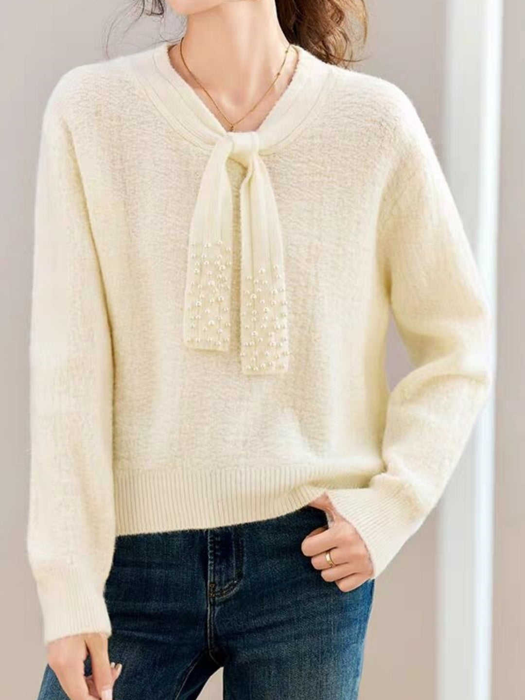 Textured Beaded Red Sweater