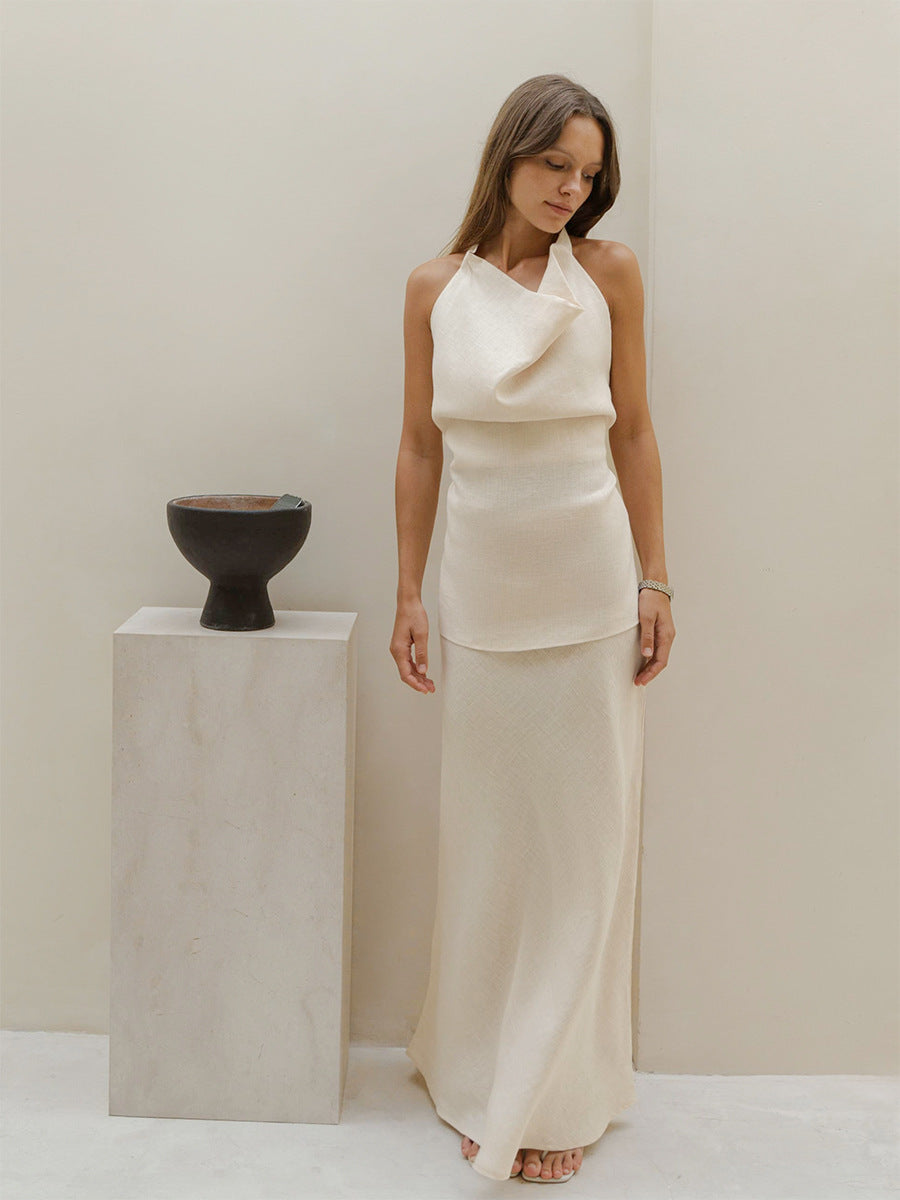 Halter-neck open-back camisole & fishtail skirt