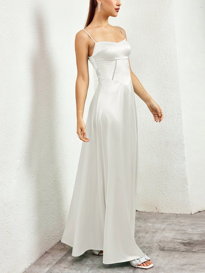 white matte satin backless slip dress