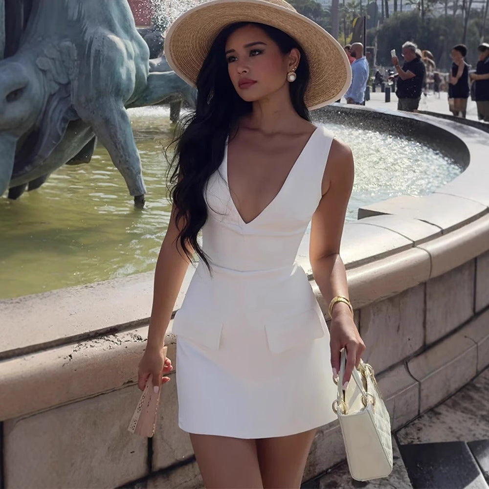 white strapless min dress