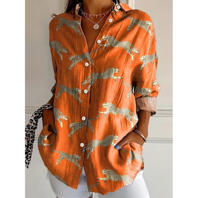 Digital Print Stand Collar Long Sleeve Shirt for Vacation