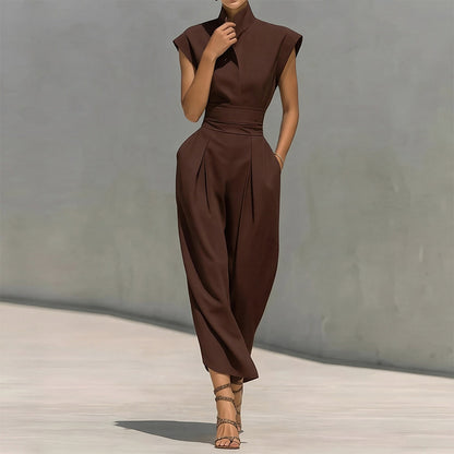 brown sleeveless waist maxi dress