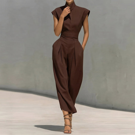 brown sleeveless waist maxi dress