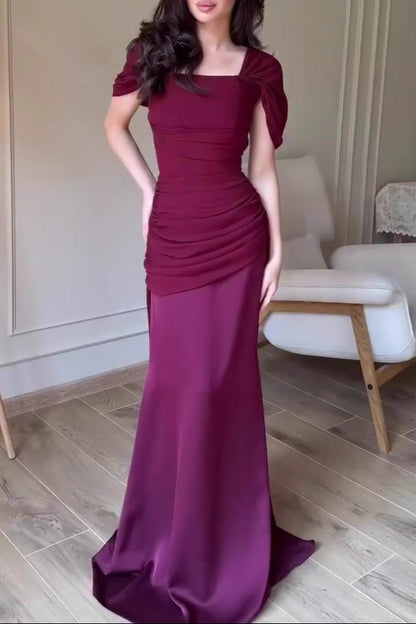 purple short-sleeved maxi dress