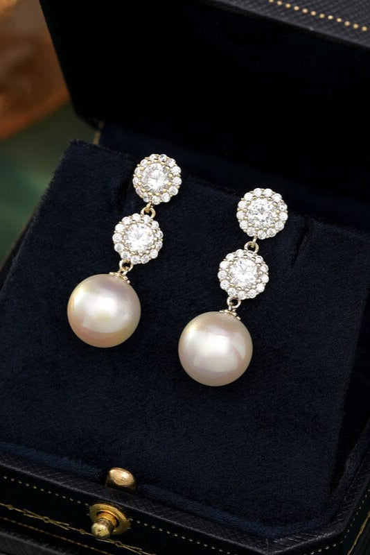 PEARL EARRINGS WITH ZIRCON FLOWERS Earrings blingmyfriend WHITE 