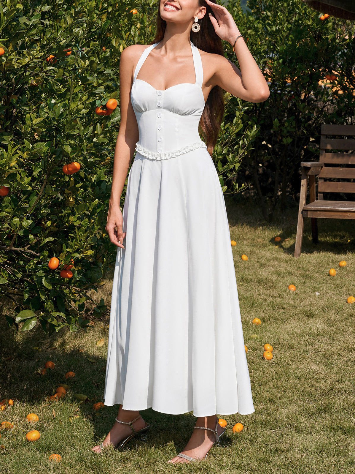 white Backless Halter-neck Tie-Up maxi Dress