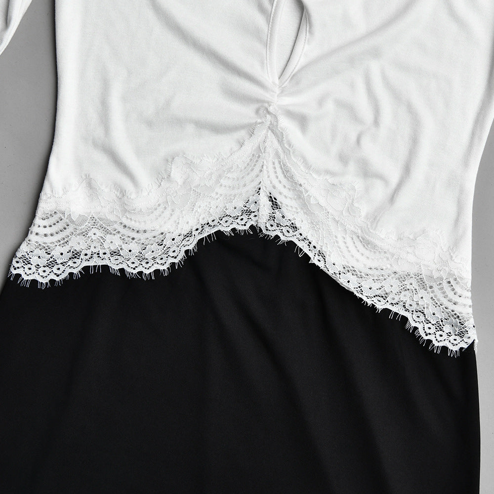 Premium Fabric Long-Sleeve Cut-Out Top with Lace Detail Premium Fabric - product view 5