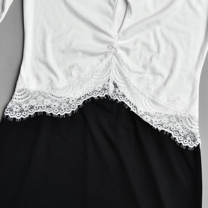 Premium Fabric Long-Sleeve Cut-Out Top with Lace Detail Premium Fabric - product view 5