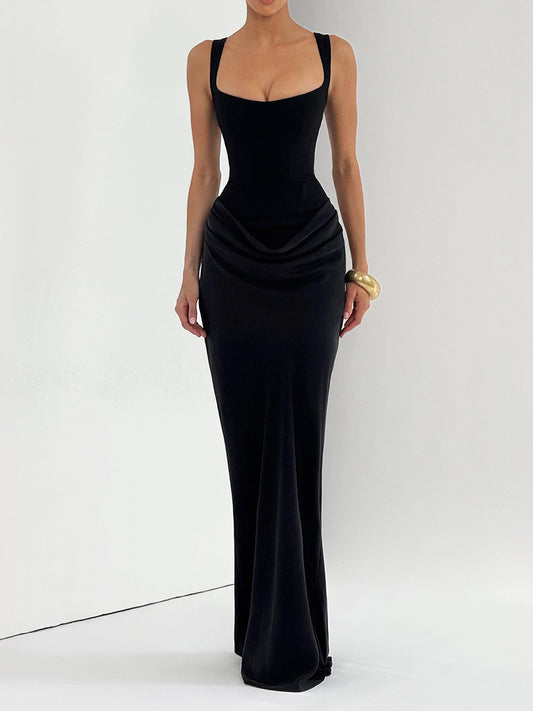 black backless herringbone slip maxi dress