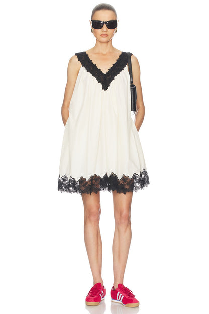 Lace V-neck sleeveless loose mini dress