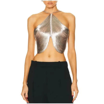 off shoulder camisole vest irregular fringed halterneck top