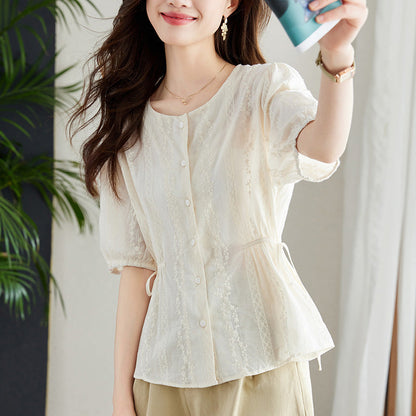 French-style short-sleeved shirt - apricot